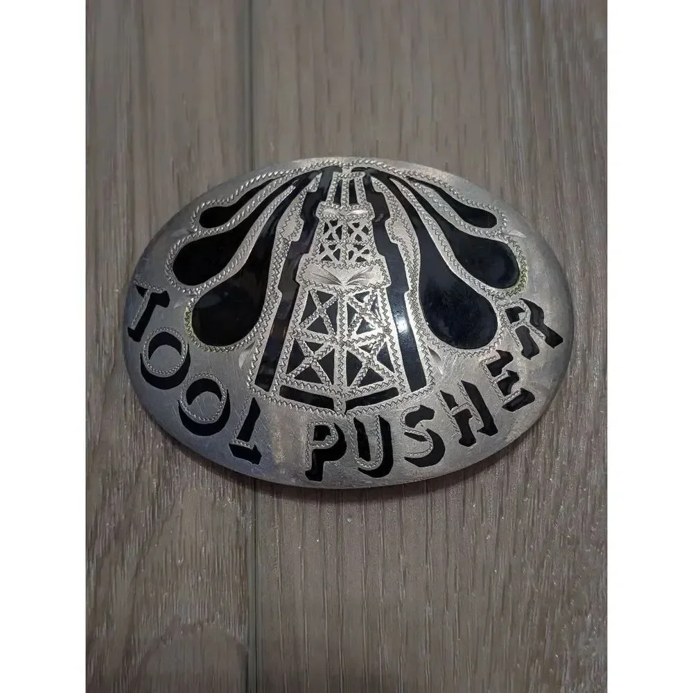 Vintage 1980 R&B German Silver Belt Buckle Tool Pusher Oil Derrick Handcrafted